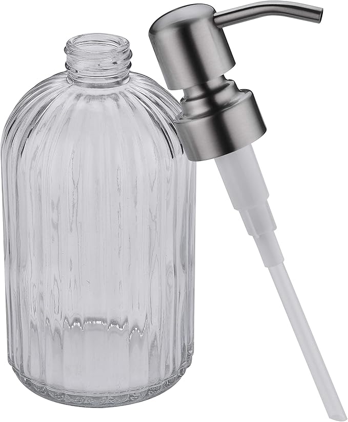 Glass Soap Dispensers for Kitchen and Bathroom, 16oz Heavey Glass Bottle, Stainless Steel Brushed Nickel Pump,Clear Farmhouse Bathroom Soap Dispenser,2 Packs