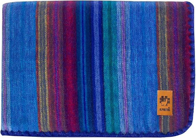 ALPAKITAS Alpaca Wool Blanket - Twin Size Bed Blanket - Alpaca Throw Blanket - Gift & Warm Blanket, Lightweight, Couch Blanket or Camp - Outdoor Blanket - 75 x 38 Inches (Blue & Purple)