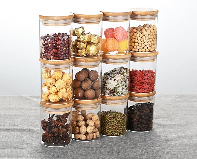 6PCS Glass Airtight Food Storage Jar with Bamboo Lids Glass Jar Kitchen Canisters for Pasta, Rice, Flour, Sugar