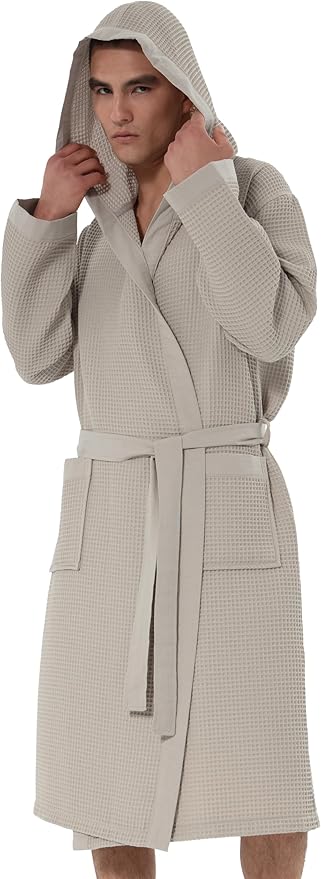 SEYANTE Turkish Cotton Waffle Robe for Men – Organic GOTS Certified Spa Bathrobe, Lightweight Kimono, Soft Cotton Bathrobe