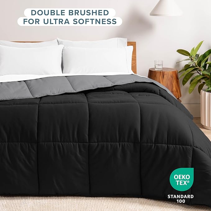 Bare Home King/California King Comforter - Reversible Colors - Goose Down Alternative - Ultra-Soft - Premium 1800 Series - All Season Warmth - Bedding Comforter (King/Cal King, Black/Grey)