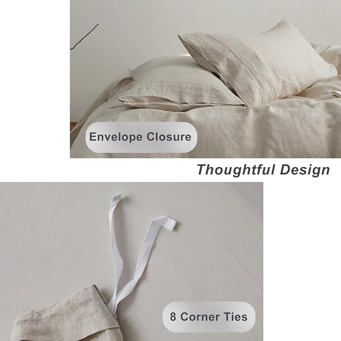 TOSMO 100% Linen Duvet Cover Set King, Pure French Flax Natural Linen Duvet Cover with Zipper Closure & Corner Ties, Cooling Breathable Comforter Cover 3 Piece (Linen)