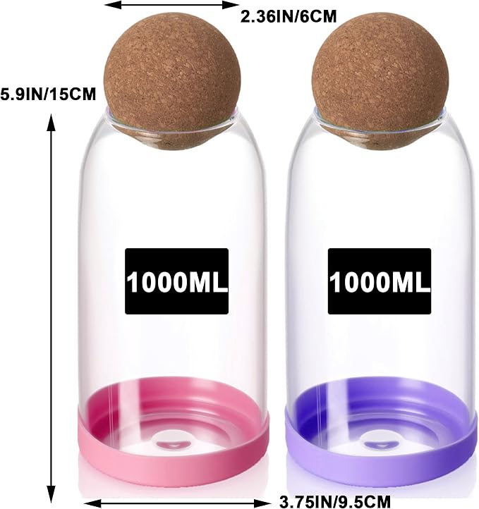 5 Pack 35oz/1000ML Glass Storage Jars with Cork Ball Lids, Airtight Clear Glass Canisters for Kitchen, Food Storage Containers for Pasta, Coffee, Candy, Snacks, with Labels & Marker