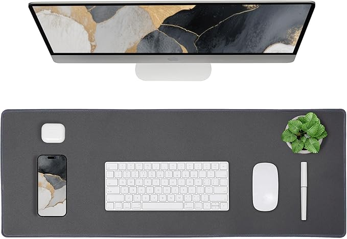 ALOANES Waterproof Mouse Pad with Durable Stitched Edge, XXXL Gaming Keyboard Pad, Non-Slip Rubber Base Mouse Mat, Extended Desk pad for Gamer, Office & Home, Dark Gray Mousepad 35.4"x 15.7"x 0.12"