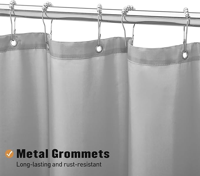 MitoVilla Extra Long Grey Shower Curtain Liner, Fabric Bath Curtain Liner with Hooks for Hotel Bathroom Decor, Water Proof, Machine Washable, 72 x 84 Inch