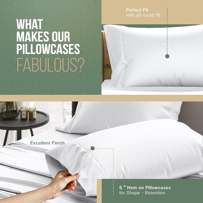 TEXAS LINEN CO. 100% Organic Cotton Pillow Cases King Size Set of 2 - Organic Cotton Percale Weave Pillowcases King Size, Soft, Cooling, Crisp & Breathable Percale Pillow Covers for Sleeping - Blush