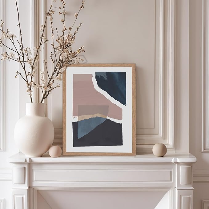 Monem Art Torn Paper Abstract Collage Print - Minimalist Scandinavian Art Poster - Wall Decor for Living Room, Bedroom or Office - 8x10 Beige Framed Wall Art by Mareike Bohmer