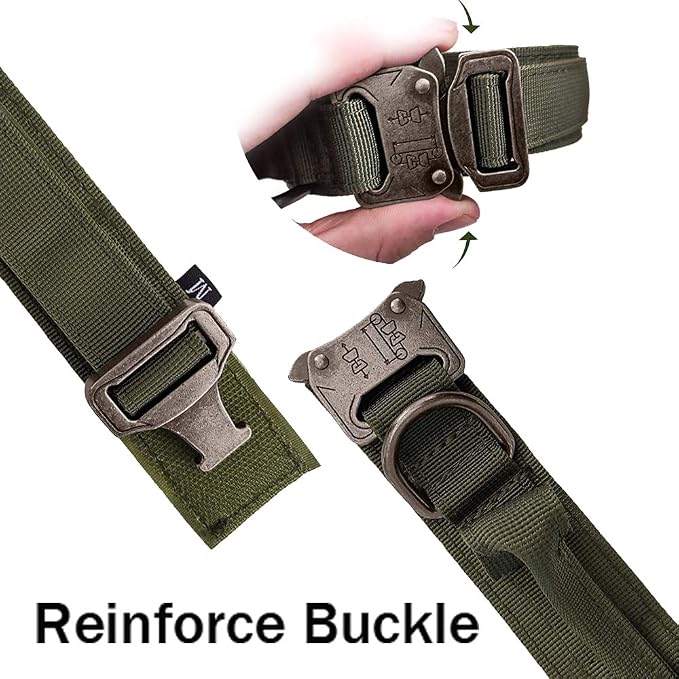 Tactical Dog Collar and Leash Set Adjustable Military Nylon Dog Collar with Control Handle and Heavy Duty Metal Buckle for Large Dogs（Green L