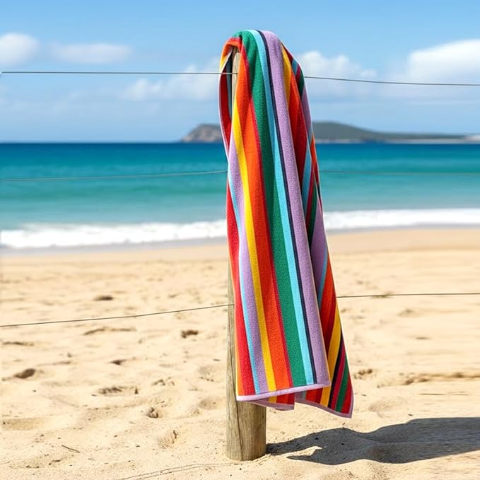CASA COPENHAGEN Monaco Beach Towels Designed in Denmark Rough and Tough, Quick Dry, for Pool, Bath & Shower 30x60 inches 4 Pieces Cotton Beach Bath Towels Set - Rainbow