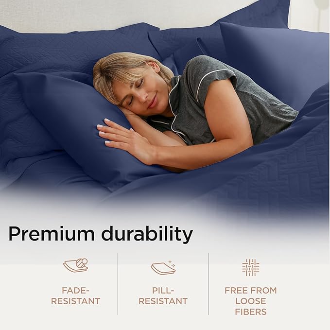 Threadmill Luxury Full Size Sheets for Full Size Mattress, 1000 Thread Count Supima Cotton Sheets for Full Mattress, 5-Star Hotel Quality 4 Piece Bed Sheet with Extra Deep Pocket, Folkstone Blue