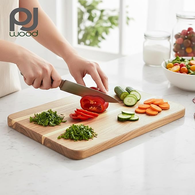 PJ Wood Rubberwood 11" x 14" Chopping Board for Cutting Fish and Vegetables, Dual Use as Serving Platter for Cheese, Meats and Other Appetizers