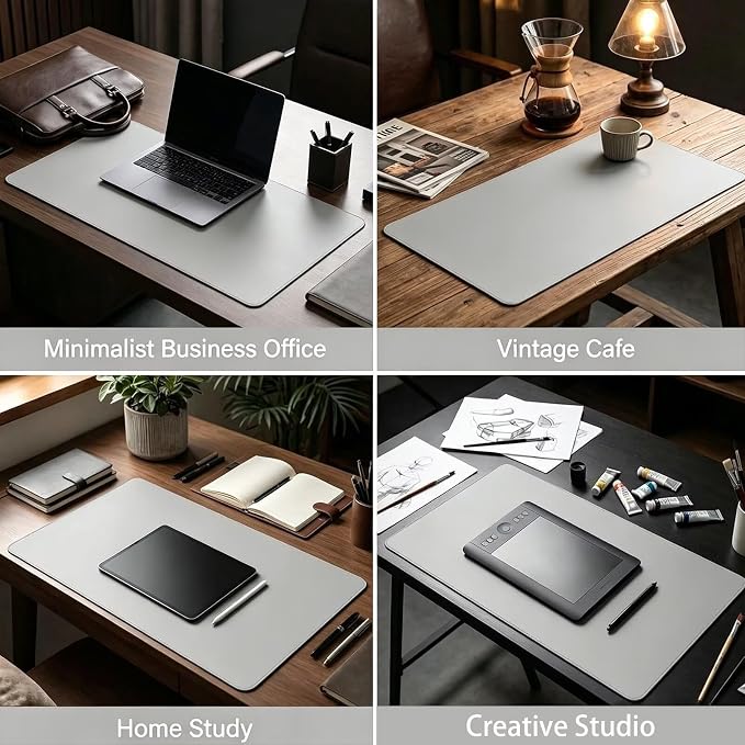 Gray Desk Mat, 23.5" x 32.5", PU Leather, Waterproof Anti-Slip, Cute Aesthetic Table Pad for Office/Home/Vanity Large