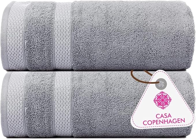CASA COPENHAGEN Solitaire 2Pcs 100% Egyptian Cotton Large Designer Bathsheet Towels Gift Set- Grey Violet, 600GSM, 35"x70" 2Bath Sheet Towels for Bathroom Set for Women & Men