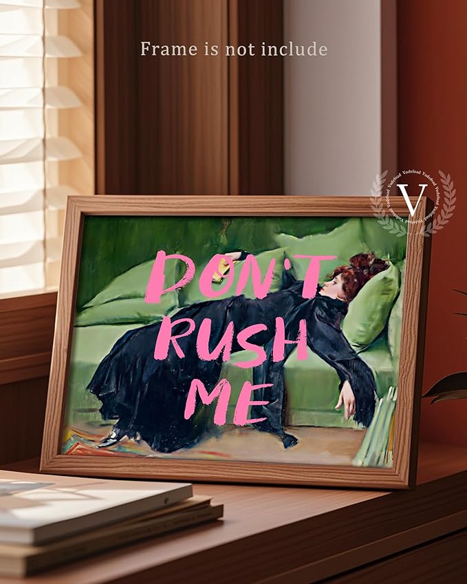 Vodefoad Don't Rush Me Altered Art Portrait, Girly Wall Art, Trendy Gallery Wall Print, Pink Graffiti Poster, Vintage Painting, Women Wall Artwork Maximalist Decor for Bedroom Bathroom Decor - 8x10Inch Unframe