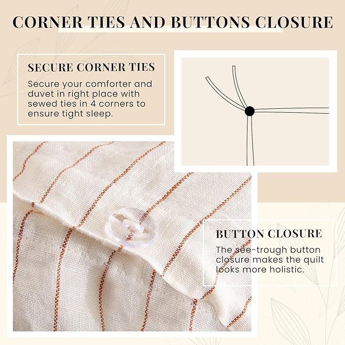 S VICTORY SYMBOL 100% Organic Linen Duvet Cover Set Rust Pinstripe,Yarn Dyed French Natural Flax Bedding Set,3pcs Farmhouse Comforter Cover Set Full Size