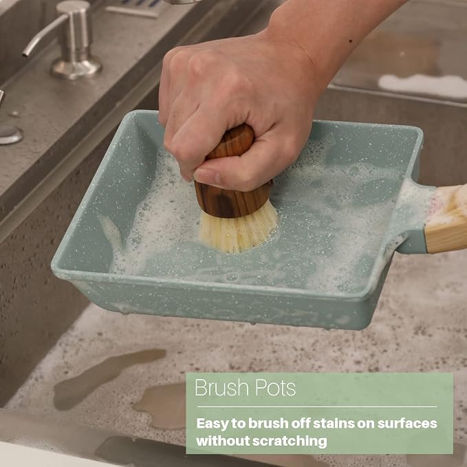 HTB Teak Wood Dish Scrub Brush 3PCS,FSC-Certified | Small Wooden Dish Brush with Teak Handle & Sisal Bristles for Kitchen,Cleaning Scrubbers Set for Pan,Pot,Vegetable,Fruit