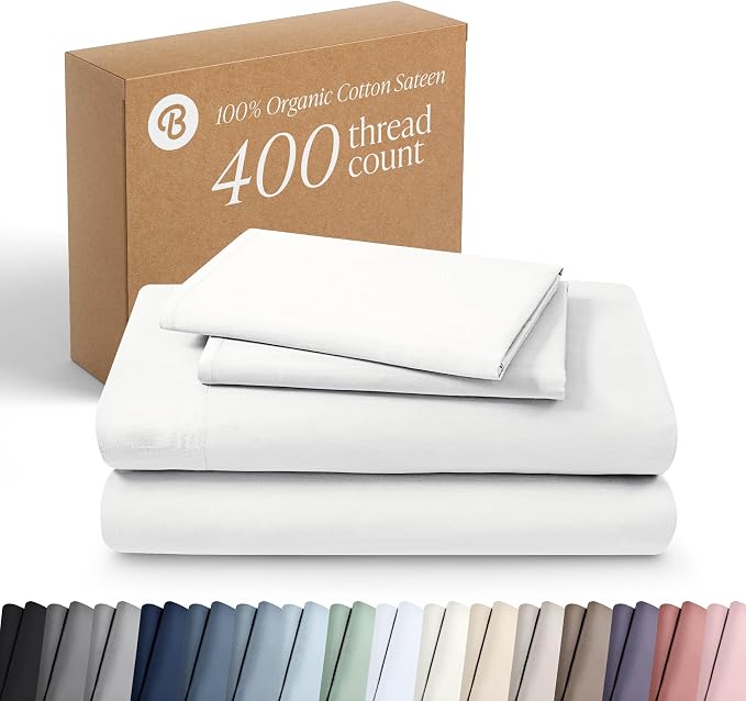 Bare Home 100% Organic Cotton Split King Sheet Set - 400 Thread Count - Smooth Sateen Weave - Breathable & Cooling - Hotel Luxury Set - Deep Pocket Bed Sheets (Split King, White)