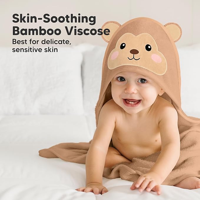 KeaBabies Baby Hooded Towel and Baby Hair Brush and Comb Set - Soft Bath Towels with Hood for Toddlers, Wooden Brush with Soft Goat Bristle for Girls, Boys, Toddlers