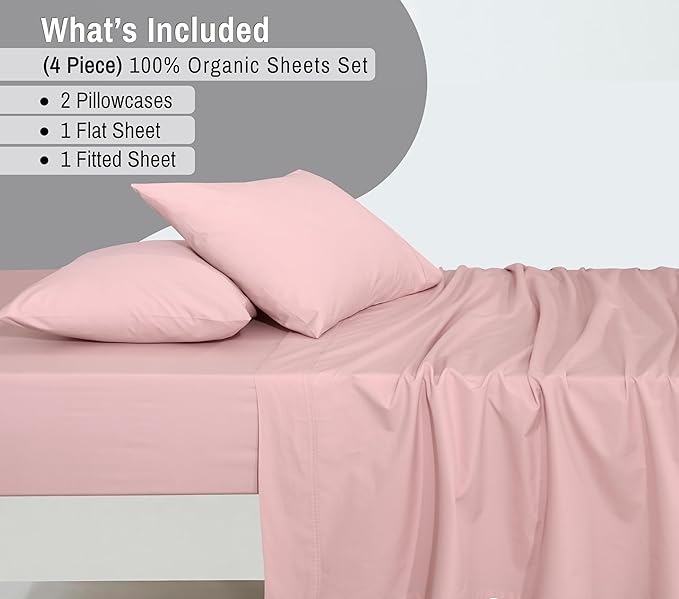 RUVANTI 100% Cotton Organic Percale Sheets Cal King Size – Crisp Cooling Bed Sheets for Hot Sleepers, Deep Pocket 13”, Soft Peach Finish, Breathable & Durable Hotel-Style 4 Pcs, Peach Skin