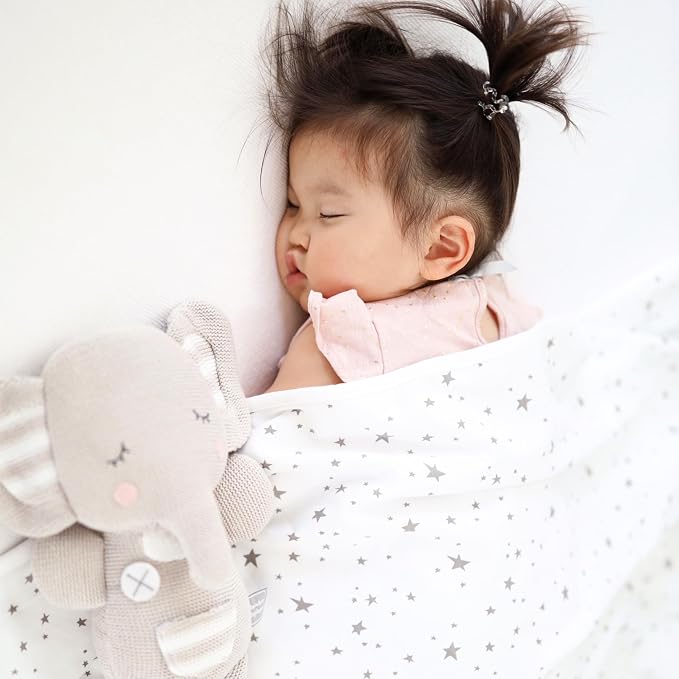 Woolino Toddler Blanket - Merino Wool and Organic Cotton Baby Blanket for Girls and Boys - 4 Season - 52.5” x 40” - Stars Gray