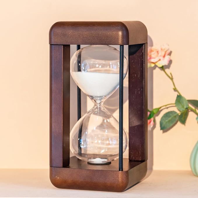 Large Premium Walnut Hourglass,60 Minutes Sand Timers,Hour Glass with Sand Timer for Gift,Hourglass Decor for Home, Desk,Office, Wedding Decor (White)