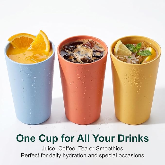 12 Pack Premium Wheat Straw Cups, 6 Pcs 20 oz & 6 Pcs 10 oz Unbreakable Drinking Cups, Alternative to Plastic Cups Sets, Reusable Water Glasses Tumbler, Microwave & Dishwasher Safe, Bpa Free, 6 Colors
