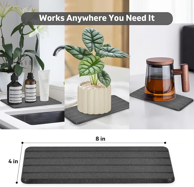 Extra Large Stone Dish Drying Mat for Kitchen Counter, 28"(L)×16 "(W) Foldable Quick Dry Dish Drying Mats, Absorbent Diatomaceous Earth Stone Drying Mats for Plate Rack Bottles Cups - Gray Marble