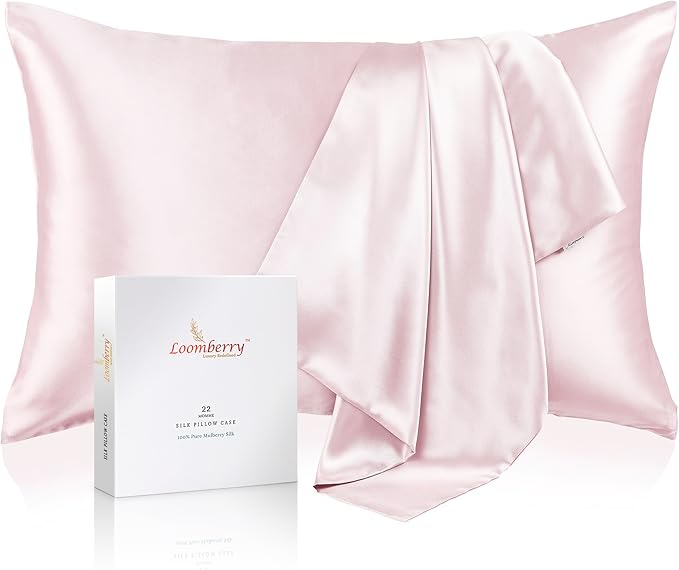 100% Pure Mulberry Silk Pillowcase for Hair and Skin, 6A Grade 22 Momme Silk Pillow Cases with Zipper, Soft Cooling Washable Both Sided Silk Pillow Cover (Pink, Queen 20''x30'')