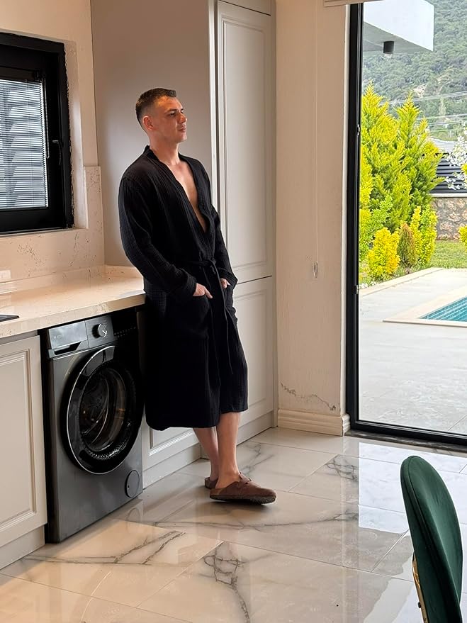 Muslin Unisex Bathrobe Women & Men, 100% Cotton Kimono Lightweight Robe | Long Robes Soft, Absorbent, Spa robes