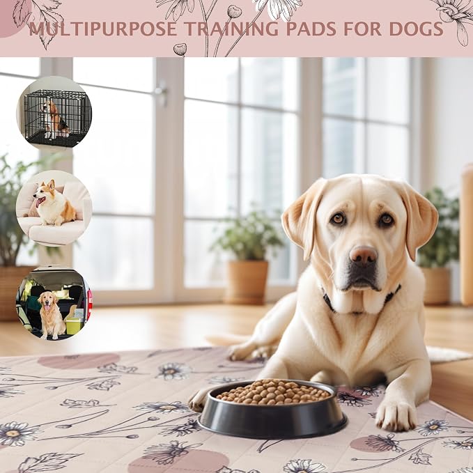 IEUUMLER Washable Pee Pads for Dogs, 2 Pack Non-Slip & Waterproof Pack Whelping Pad, Reusable Washable Puppy Potty Training Pad with Fast Absorbent for Playpen EU007 (Pink Daisy, 30"X20"-2pcs)
