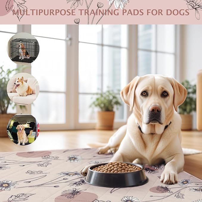 IEUUMLER Washable Pee Pads for Dogs, 2 Pack Non-Slip & Waterproof Pack Whelping Pad, Reusable Washable Puppy Potty Training Pad with Fast Absorbent for Playpen EU007 (Pink Daisy, 41"X41"-2pcs)