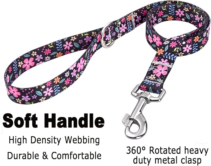 Mihqy Dog Collar and Leash Set with Bohemia Floral Tribal Geometric Patterns - Soft Ethnic Style Collar Adjustable for Small Medium Large Dogs(Floral Set,XS)