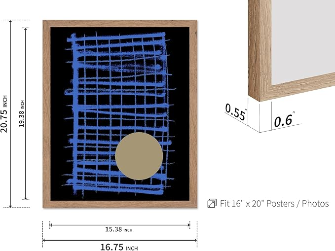 Monem Art Blue Grid Abstract Geometric Print - Modern Minimalist Art Poster - Wall Decor for Living Room, Bedroom or Office - 16x20 Beige Framed Wall Art by Mareike Bohmer