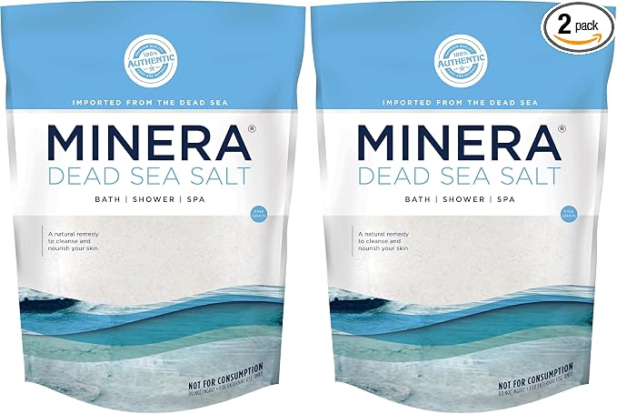 Minera Fine Grain Dead Sea Salt for Bath & Soaking – 2 lbs, Fast-Dissolving, 100% Pure & Natural, Unscented, Skin-Nourishing Sea Salt (Pack of 2)