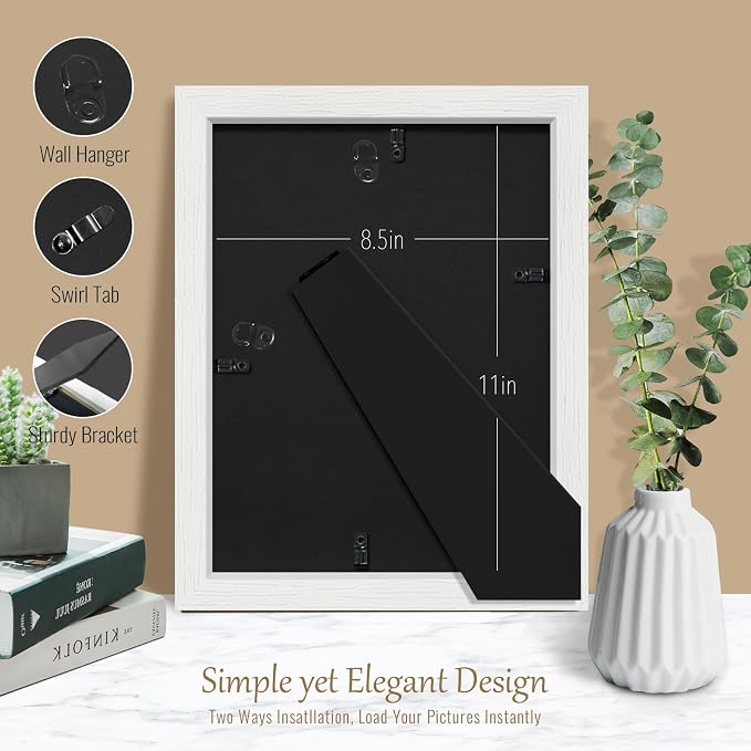 VCK 8.5x11 Picture Frame White - 2 Pack, Gallery-Quality Wood Poster Frames, 1.1-Inch Wide Border, Polished Plexiglass, Vertical or Horizontal Wall & Tabletop Display for Photo/Certificates/Prints