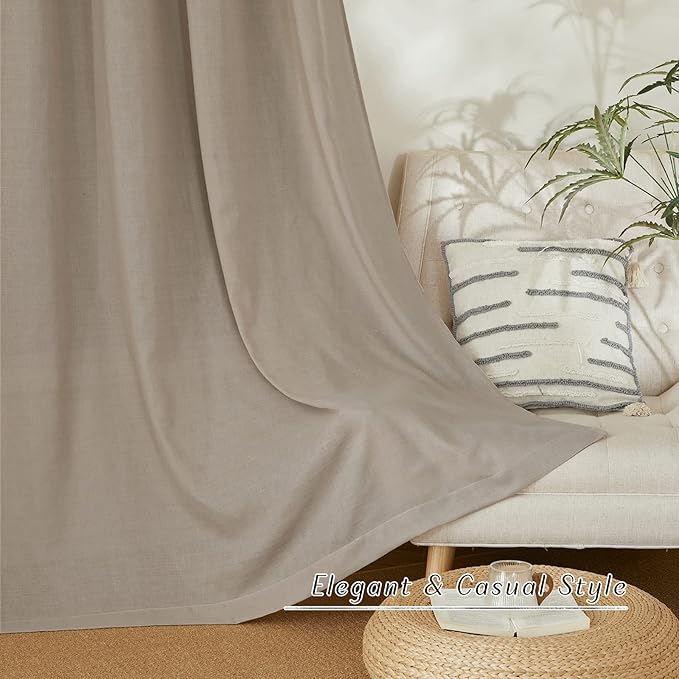 NICETOWN Taupe Linen Curtains 84 inches Long, Rod Pocket & Back Tab Privacy Added Thick Flax Not See Through with Light Filtering Retro Window Drapes for Bedroom/Living Room, W55 x L84, 2 Panels