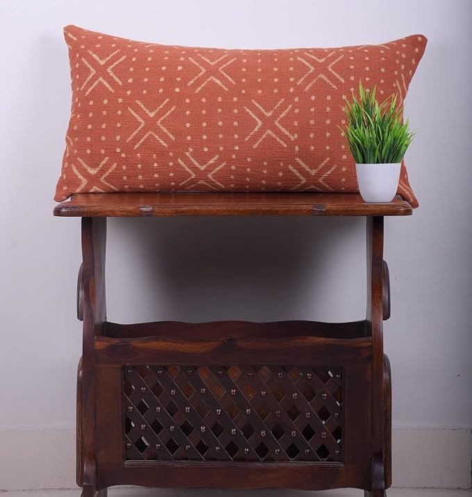 Trade Star Handwoven Oblong Pillow Cover Decorative Throw Pillow Case Mudcloth Modern Geometric Pillow Cover Luxurious Couch Cushion Cover for Room Decor (Rust NOVA 12X24 INCHES)