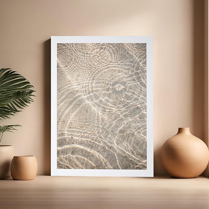 Monem Art Sunlit Ocean Water Texture Print - Minimalist Coastal Photography Poster - Wall Decor for Living Room, Bedroom or Office - 16x20 White Framed Wall Art by Mareike Bohmer