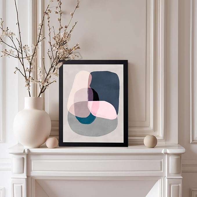 Monem Art Pastel Abstract Color Block Painting Print - Scandinavian Minimalist Art Poster - Wall Decor for Living Room, Bedroom or Office - 8x10 Black Framed Wall Art by Mareike Bohmer