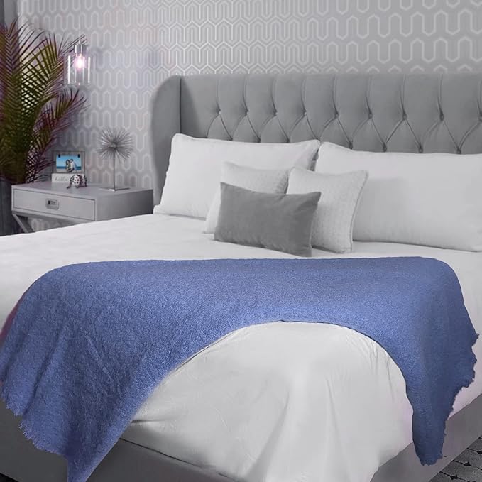 Biddy Muprhy Ultra Soft Irish Mohair & Wool Throw Blanket, Made in Ireland, 54"x72", Solid Blue