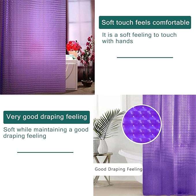 EVA Purple Shower Curtain Liner, 3D Plastic 5G Shower Liner with 12 Rustproof Metal Grommets and Weighted Magnets, Waterproof Duty for Bathroom 72 x 72