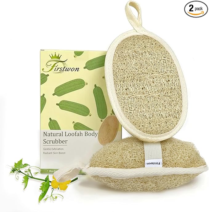 Premium Egyptian Natural Loofah Sponge 100% Plant-Based Exfoliating Body Scrubber Dye-Free Biodegradable Shower Pouf Deep Cleansing for Body Back and Face, Women & Men (2 Pack)