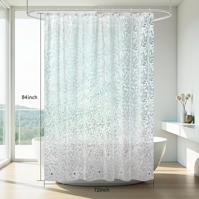 AooHome 84 Inch Long Shower Curtain Liner - EVA 3D Decals Stained Glass Pattern Design Bathroom Shower Curtain with Hooks, 5 Bottom Magnets, Heavy Duty, Water Repellent, Semi Transparent, 72x84 Inch