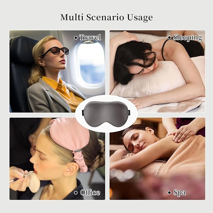 THXSILK Sleep Mask 100% 19 Momme Pure Mulberry Silk Super Smooth Cooling Sleep Eye Mask Blackout for Women/Man/Kids Eye Cover with Wide Head Strap Good Night Sleep Comfortable Travel and Nap, Charcoal