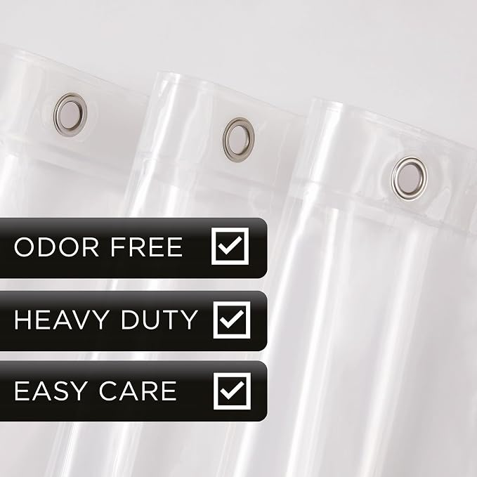 London Fog 8G PEVA Shower Liner with Metal Grommets 1-Piece Standard Shower Curtain in Clear, 70 x 72, PEVA, Adult, All Season, Oeko-TEX Certified
