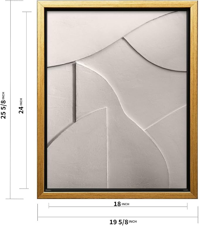 Monem Art Minimalist White Geometric Texture Print - Abstract Scandinavian Wall Art Poster - Wall Decor for Living Room, Bedroom or Office - 18x24 Gold Framed CANVAS Wall Art by Mareike Bohmer