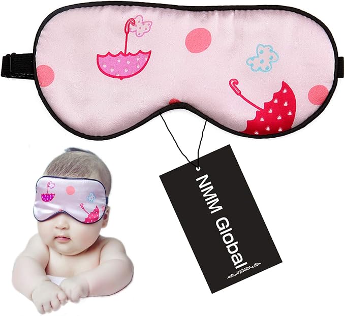 100% Natural Silk Sleep Eye Mask Kids, Cute Night Sleeping Mask with Adjustable Elastic Strap for Newborn (Baby Cute Pink)