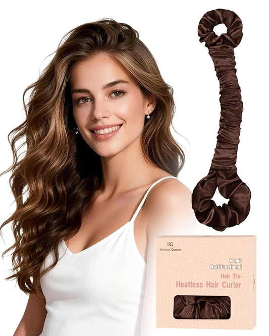 BONNET QUEEN Heatless Hair Curler for Overnight Curls, Satin Heatless Curling Rod with Scrunchies for Damage-Free Styling, Soft Hair Curlers for Overnight Use,Brown