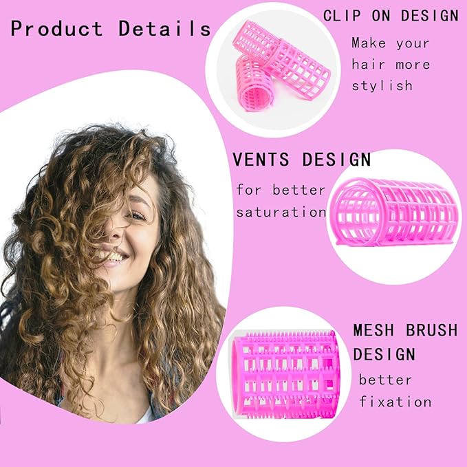 30Pcs Plastic Hair Curlers Snap on Rollers, Self Grip No Heat Curlers Set - Plastic Rollers for Short Hair, Curlers for Fine Thin Hair Curling Rods DIY Hair Styling and Salon Use(5 Sizes)