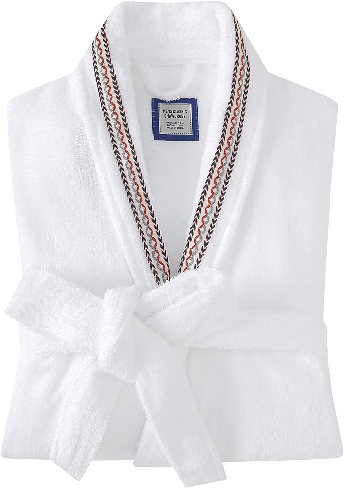 Men's Robe,Pure Cotton Robe for Men,Absorbent Bathrobe,Luxurious Terry Cloth Bathrobe with Shawl Collar